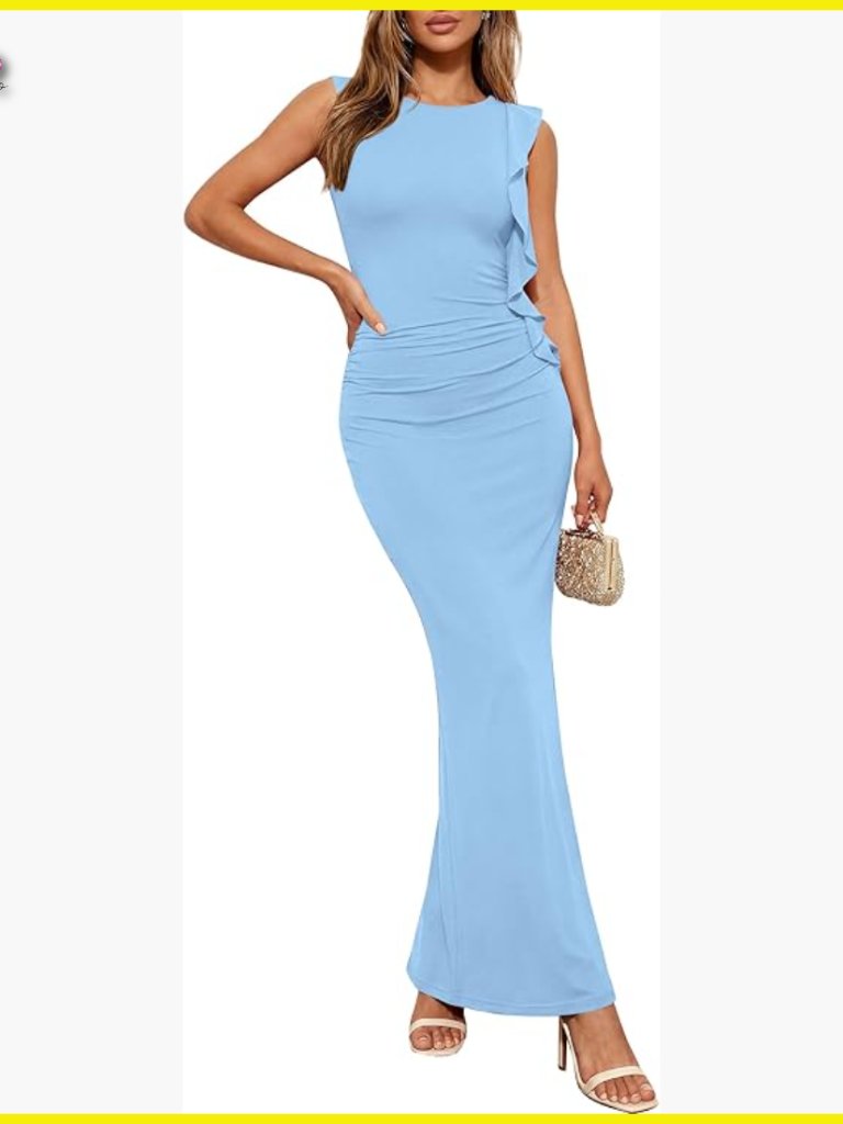 Sleeveless Ruffle Maxi Dress Formal Wedding Guest Cocktail Party Prom Bodycon